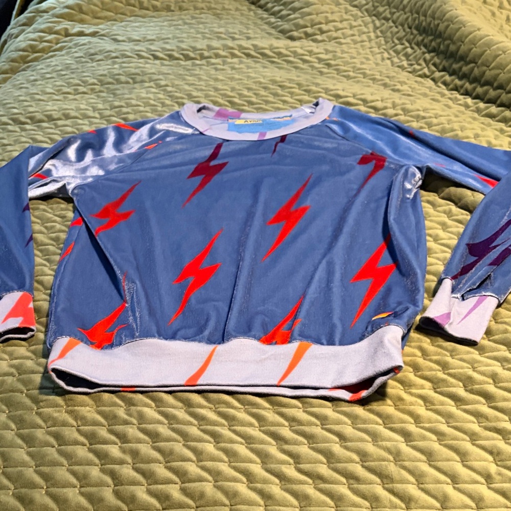 Aviator Nation Blue Sweatshirt with Pink and Red Lightning Bolt women size s